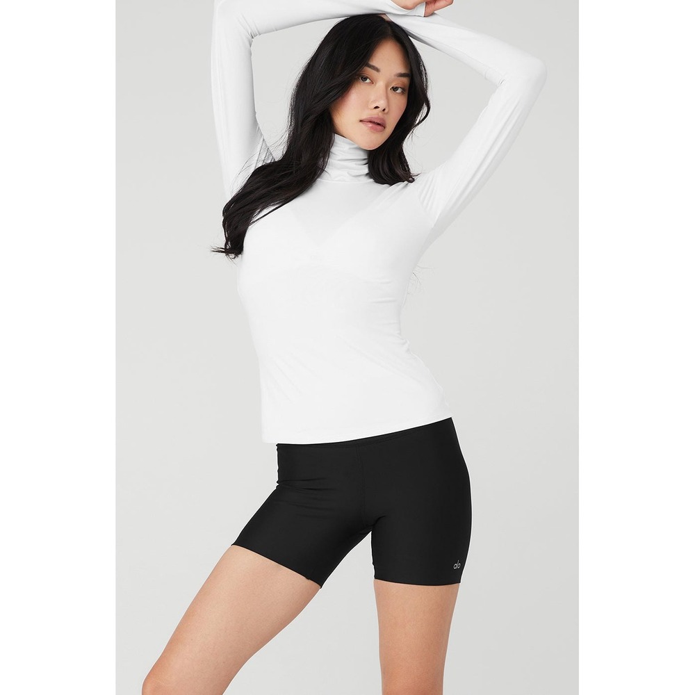 Alo Yoga Long Sleeve Top Women Small White Funnel Neck Thumbhole Activewear